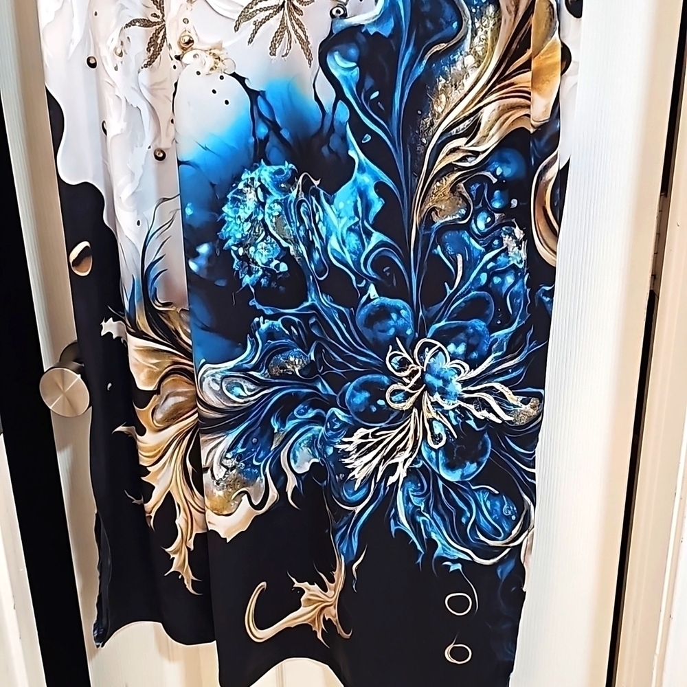New Vibrant Tropical Vacation V-Neck Short Sleeve Coverup Or Dress - Picture 5 of 14